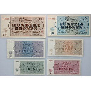 Tschechoslowakei, Theresienstädter Ghetto, Banknotensatz (6 Stück) 1943