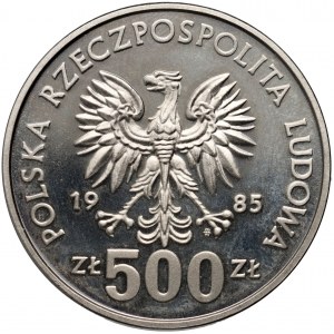 Poľská ľudová republika, 500 zlotých 1985, Przemysław II, PRÓBA, nikel