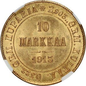 Finlande, Nicolas II, 10 marques 1913 S, Helsinki