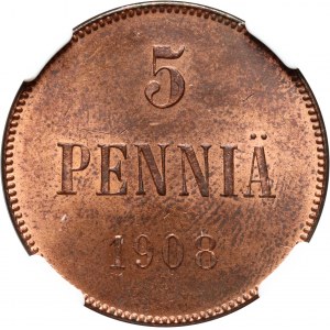 Finlande, Nicolas II, 5 pennies 1908