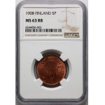 Finlande, Nicolas II, 5 pennies 1908