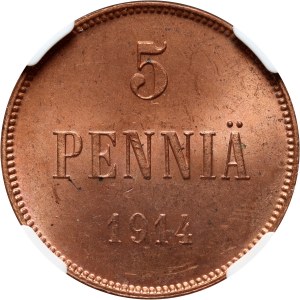 Finlande, Nicolas II, 5 pennies 1914