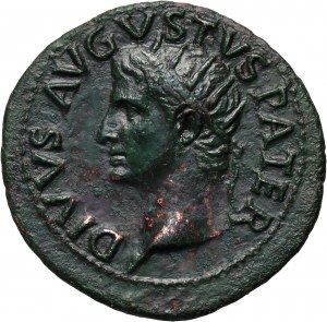Cesarstwo Rzymskie, Oktawian August 27 p.n.e.-14 n.e., dupondius wybity za panowania Tyberiusza 14-37, Rzym
