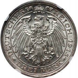 Nemecko, Prusko, Wilhelm II, 3 marky 1915 A, Berlín, Mansfeld