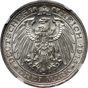 Allemagne, Prusse, Guillaume II, 3 marques 1915 A, Berlin, Mansfeld