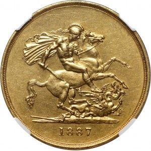 Grande-Bretagne, Victoria, £5 1887, Londres