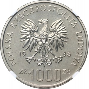 Poľská ľudová republika, 1000 zlotých 1986, Władysław I Łokietek, PRÓBA, nikel