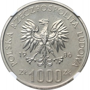 Polská lidová republika, 1000 zlotých 1986, Władysław I Łokietek, PRÓBA, nikl