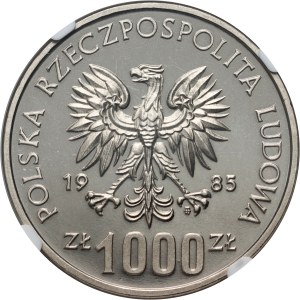 République populaire de Pologne, 1000 zloty 1985, 40 ans des Nations unies, ÉCHANTILLON, nickel
