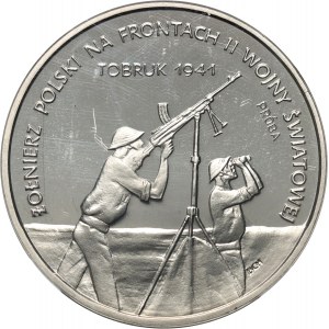 III RP, 100000 złotych 1991, Żołnierz Polski na frontach II Wojny Światowej - Tobruk 1941, PRÓBA, nikiel