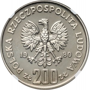 Volksrepublik Polen, 200 Gold 1980, Olympische Spiele Lake Placid, MUSTER, Nickel, mit Fackel