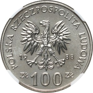 PRL, 100 zlotys 1988, 70e anniversaire du soulèvement de la Grande Pologne, PRÓBA, nickel
