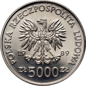 Polská lidová republika, 5000 zlotých 1989, Toruň - Mikołaj Kopernik, PRÓBA, nikl