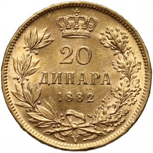 Serbia, Milan I, 20 Dinara 1882 V, Vienna