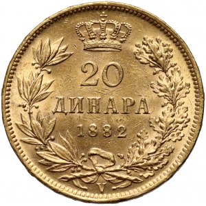 Serbia, Milano I, 20 dinari 1882 V, Vienna