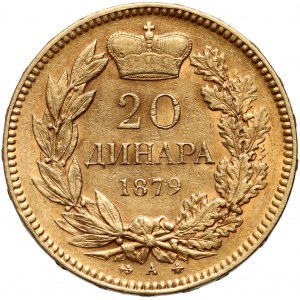 Serbia, Milan I, 20 Dinara 1879 A, Paris