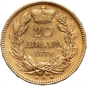 Serbie, Milan I, 20 dinars 1879 A, Paris