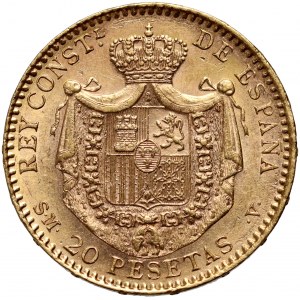 Espagne, Alphonse XIII, 20 pesetas 1899 (18-99) S.M.-V., Madrid