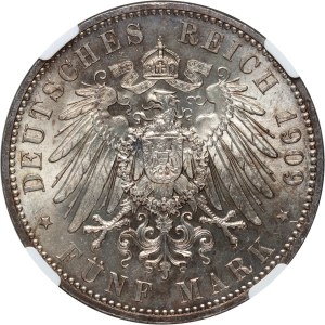 Německo, Sasko, Friedrich August III, 5 značek 1909, Muldenhütten, Lipská univerzita