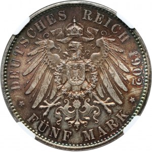 Allemagne, Saxe, Albert, 5 marks posthume 1902 E, Muldenhütten