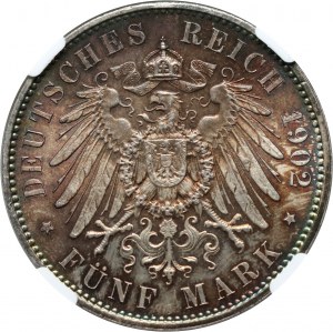 Germany, Saxony, Albert, 5 Mark 1902 E, Muldenhütten, Commemorating the death of King Albert