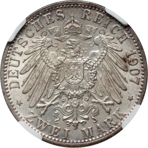 Germany, Baden, Friedrich I, 2 Mark 1907 G, Karlsruhe, Friedrich's Death