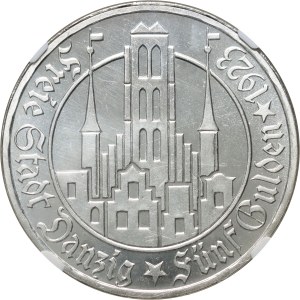 Wolne Miasto Gdańsk, 5 guldenów 1923, Utrecht, Kościół Marii Panny, stempel lustrzany (PROOF)