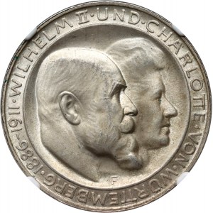 Germania, Württemberg, Guglielmo II, 3 marchi 1911 F, Stoccarda, Giubileo d'argento