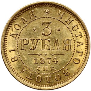 Rusko, Alexander II, 3 ruble 1874 СПБ HI, Petrohrad