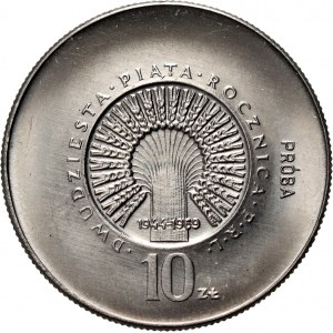 PRL, 10 zlotých 1969, 25. výročie Poľskej ľudovej republiky, PRÓBA, nikel, bez monogramu JJ na zadnej strane