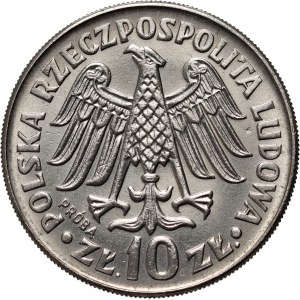 PRL, 10 zlotých 1964, Kazimierz Wielki - reliéfní nápis, PRÓBA, nikl