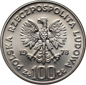 PRL, 100 złotych 1978, Janusz Korczak, PRÓBA, nikiel