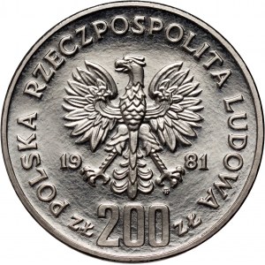 République populaire de Pologne, 200 zloty 1981, Wladyslaw I Herman, demi-figure, ÉCHANTILLON, nickel
