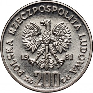 Volksrepublik Polen, 200 Zloty 1981, Wladyslaw I. Herman, Halbfigur, PROBE, Nickel