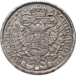 Hungary, Charles VI, 1/2 Thaler 1735 KB, Kremnitz