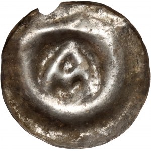 Opactwo Jędrzejów, brakteat guziczkowy XIV wiek, litera A