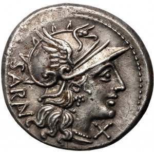 Repubblica Romana, M. Atilius Saranus 148 a.C., denario, Roma