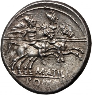 Repubblica Romana, M. Atilius Saranus 148 a.C., denario, Roma