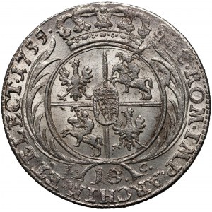 August III, ort 1755 EC, malá busta kráľa, Lipsko - prepichnutý dátum?