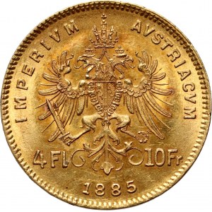 Austria, Francesco Giuseppe I, 4 fiorini = 10 franchi 1885, Vienna