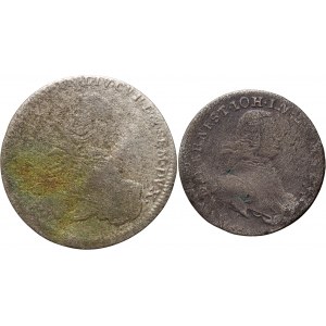 Courland, Ernest Jan Biron, ensemble de 2 pièces, trojak 1765 et six pence 1764