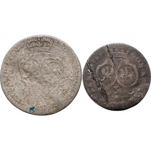 Kurland, Ernest Jan Biron, Satz von 2 Münzen, Trojak 1765 und Sixpence 1764