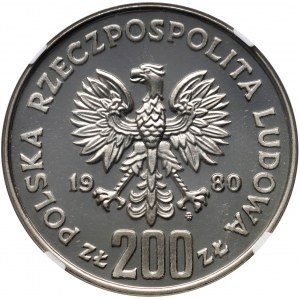 Poľská ľudová republika, 200 zlotých 1980, Boleslav I. Chrabrý, polovičný stĺpik, SAMPLE, nikel