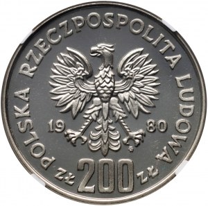 PRL, 200 złotych 1980, Bolesław I Chrobry, półpostać, PRÓBA, nikiel