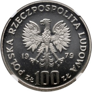 Poľská ľudová republika, 100 zlotých 1979, Ochrana životného prostredia - Rys na tráve, PRÓBA, nikel