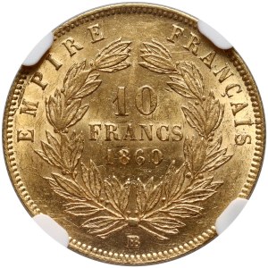 France, Napoleon III, 10 Francs 1860 BB, Strasbourg