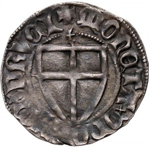 Zakon Krzyżacki, Konrad III von Jungingen 1393-1407, szeląg, Toruń, z literą t nad tarczą