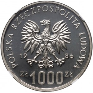 République populaire de Pologne, 1000 zloty 1986, Protection de l'environnement - Sowa, PRÓBA, nickel