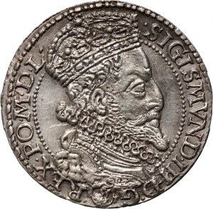 Sigismond III Vasa, six pence 1596, Malbork, grande tête