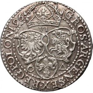 Sigismond III Vasa, six pence 1596, Malbork, grande tête